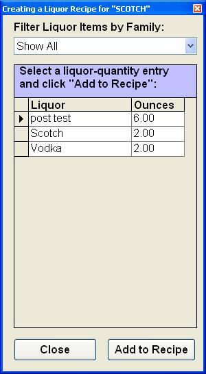 26 Figure 3-5 Liquor Setup Before you can add liquor items to the menu recipes, you must define the liquor items.