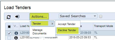 DECLINING A TENDER REQUEST: An email will be received offering a load tender. There are two ways to decline the load tender. Click on the hyperlink sent in the load tender.