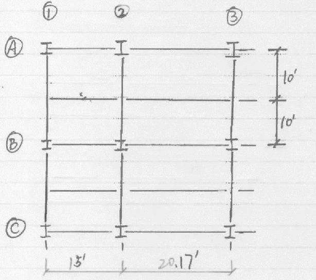 Figure P 2: Alternative Composite Steel System, Grid layout (Partial) By changing the floor system from two-way reinforced concrete into composite girder slab system, a floor vibration check is