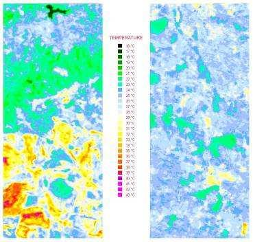 SATELLITE INFRARED PHOTOGRAPHS OF REGIONS WITHOUT AND WITH SUFFICIENT WATER Higher temperature