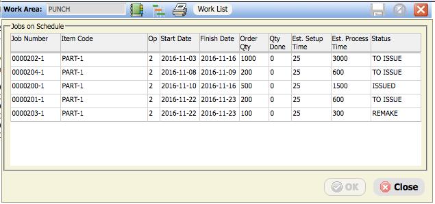 Figure 4 Work Centre Schedule for Punch Once again there is a Gantt Chart Icon however this time it shows the situation for all of the Jobs on this Work Centre