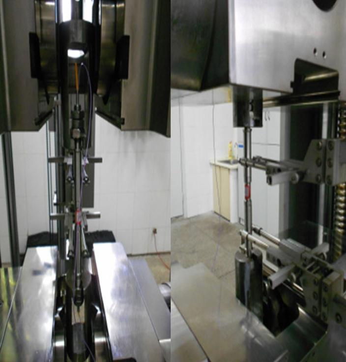 The testing machine was equipped with an automatic raster digital extensometer Longstroke (with the resolution of μm). Fig. 3 Photo of the FBG strain sensor. Fig. 5 Photograph of the experiment.