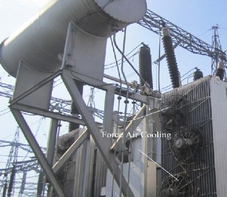 Fans force air through radiators cools the oil. This type of cooling is also provided for dry type transformers.