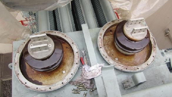 These conductors will be connected to the primary bushing of the single phase unit transformer. Figure 5.25: Primary bushing of a single phase unit transformer.