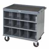 CARTS 2-sided mobile cart/workstations 2 Sided Cart with 12 Bins, 12 Drawers & Lockable Cabinet All welded, prime cold rolled steel components Side A consists of a 12 Opening Bin and a 6 Drawer