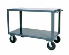Capacity) 2 x 3/16 angle iron frame All welded 14 gauge steel shelves with channel formed sides Shelves are reinforced and have lips down Sturdy tubular push handle 6 x 2 phenolic bolt-on casters;