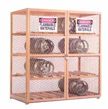 Horizontal Cylinder Storage Cabinet (Holds 8 cylinders) 1-1/2 x 1/8 angle iron frame Solid 14-gauge steel top and bottom Expanded metal sides, back and door, for ventilation and visibility of