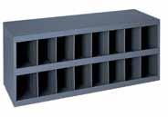 provide added strength Newly redesigned slope shelves Modular with most 12 deep bins and drawer cabinets; mounting holes are located in both the top and bottom Optional doors, base and bin labels