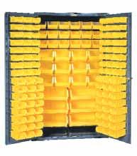 CABINETS with Hook-on bins 36 Wide Cabinet with 36 Bins (Flush Door Style) Heavy Duty all welded 14 gauge steel 36 durable polyethylene copolymer Hook-On-Bins (3 Different Sizes) Full height flush