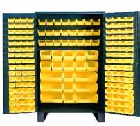 48 Wide Cabinet with 171 Bins (Flush Door Style) Heavy Duty all welded 14 gauge steel 171 durable polyethylene copolymer Hook-On-Bins (5 Different Sizes) Full height flush doors with fully welded