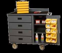 and (2) rigid 4 Drawers, each with 100 lbs capacity, move easily on ball bearing slides Each drawer has a cylinder lock and 2 keys Storage area has 1 shelf and a single point locking handle with 2