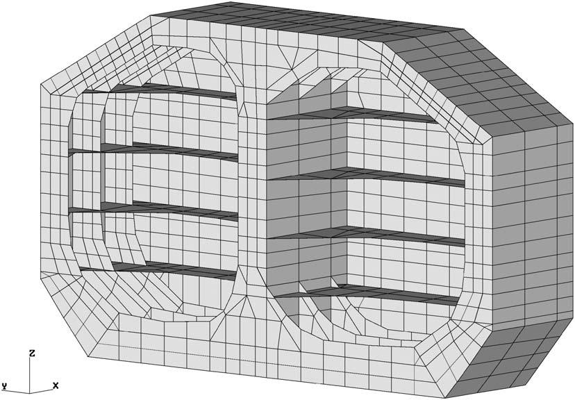2.3 3-D Finite element model showing internal ship