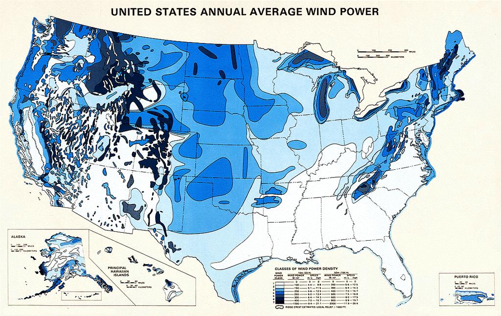 How To Use This Map At a glance, you want blue. Blue is good. The darker the blue, the better the area is for wind power. The darkest blue in this map has an average wind speed of 21.