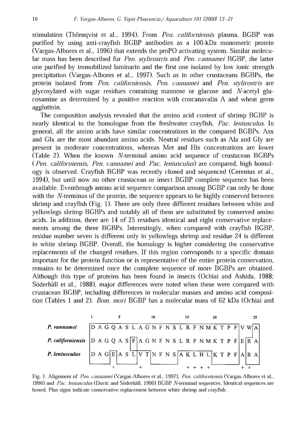 16 F. Vargas-Albores, G. Yepiz-Plascencia / Aquaculture 191 (2000) 13-21 stimulation (Thörnqvist et al., 1994). From Pen.