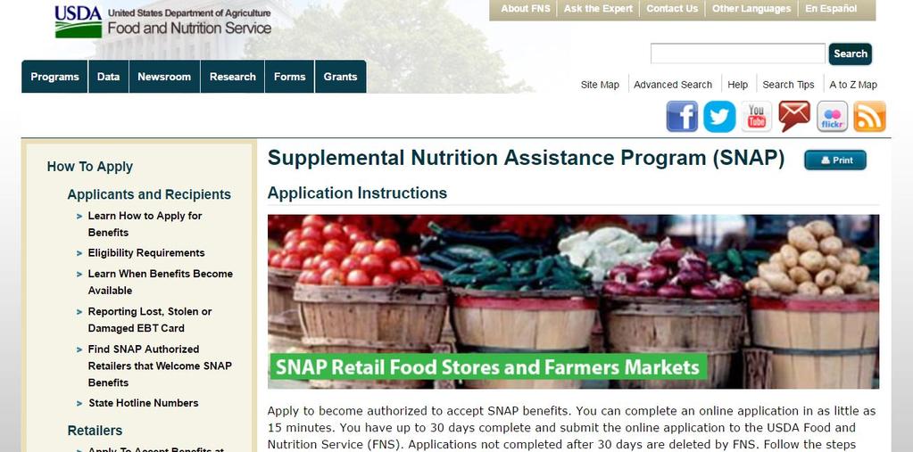 Complete Online SNAP Application Create account, complete application and submit supporting documentation: https://www.fns.usda.