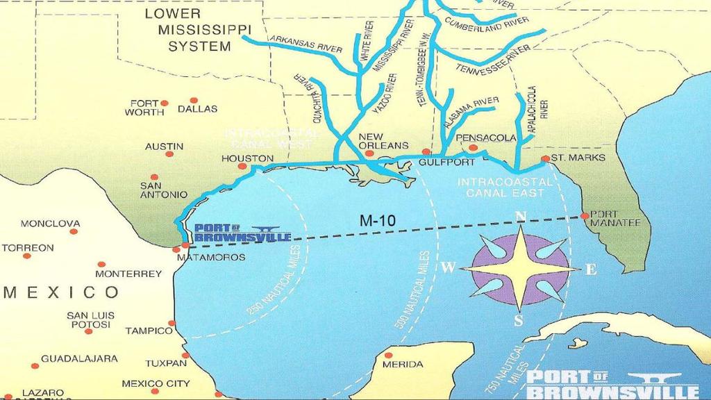 M-10 Marine Highway Route from Brownsville to Port Manatee, Florida $3.2 million government grant extended to end of 2013 Move overweight (57k lbs.
