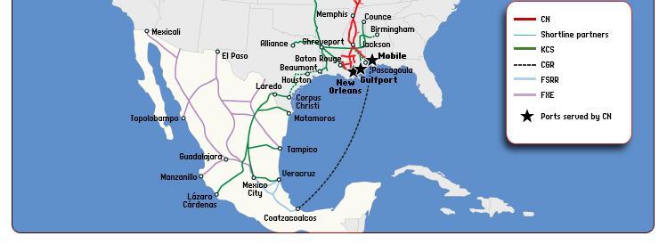 U.S. Mexico Interline Rail-Ferry Service Rail-ferry service operates between Mobile and Veracruz.