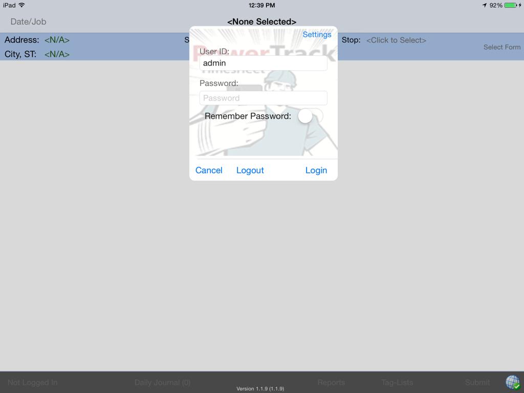 There are three steps to complete the PowerTrack Timesheet application settings on the ipad: 1.