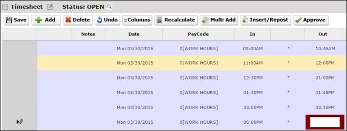 If an employee s Work Hours need editing, you will perform the edit from the Attendance > Timesheet tab.