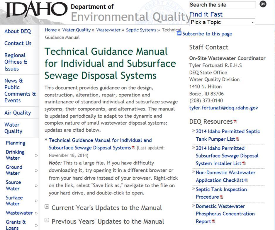 Updates to the Technical Guidance Manual This information is based on the most recent version