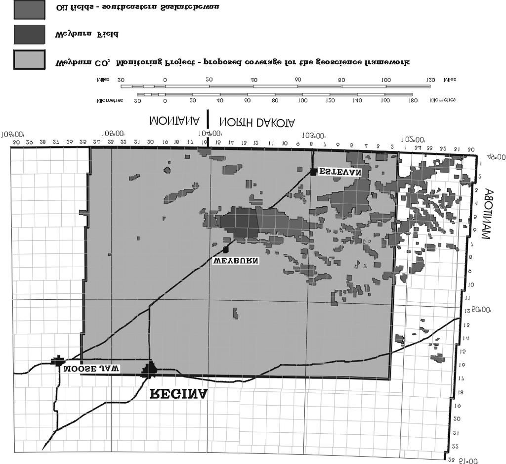Figure 1 Introduction: Weyburn Field is a major oil field in southeastern Saskatchewan, Canada. The oil is located in a carbonate reservoir of Mississippian age with an upper seal of anhydrite.