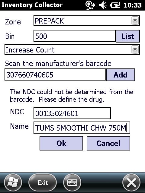 Enter the product s 11-digit NDC (without hyphens) into the NDC field. Enter the name of the product in the Name field. Click Ok. 7.