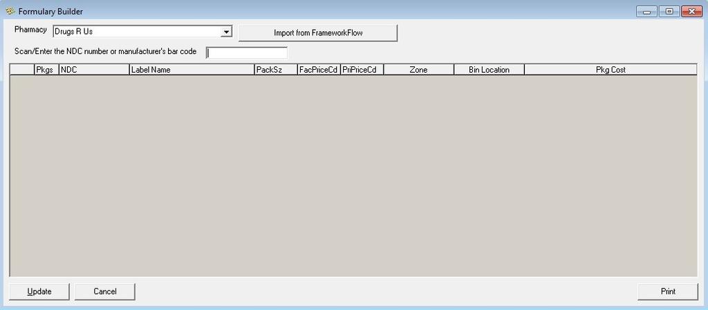 Import to FrameworkLTC The inventory from FrameworkFlow will be imported into FrameworkLTC from the Import from FrameworkFlow function on the Formulary Builder screen. 1.