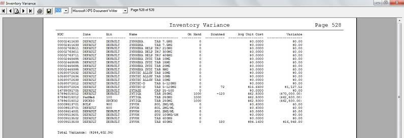 2. The Inventory Variance screen below will display. The report contains the same data as the Import Inventory from FrameworkFlow screen with the addition of the Variance column.