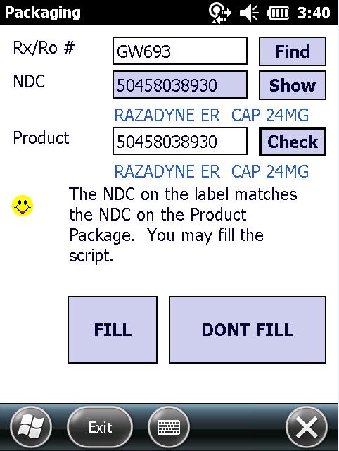 7. If the prescription label barcode matches the product package barcode, then FrameworkFlow will diplay the validation message, The NDC on the label matches the