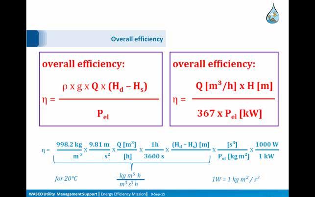 Annex 2: Derivation of the formula for KPI1 overall efficiency (source: HAMBURG WASSER) With η = overall efficiency = KPI1 ρ=