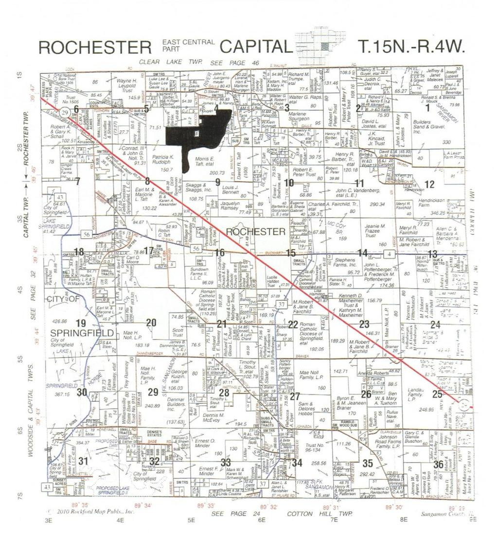 PROPERTY LOCATION, five miles east of Springfield, a mile northwest of Rochester, Illinois. Reproduced with permission of Rockford Map Publishers, Inc.