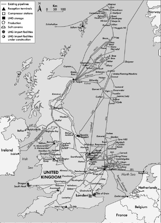 The UK is one of the few countries with onshore and offshore gas pipeline networks, and large