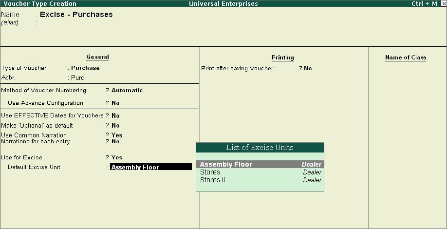 Statutory Compliance Capabilities in Tally.ERP 9 7.4.4 Create Excise Voucher Type To Create an Excise Voucher Type for purchase, Go to Gateway of Tally > Accounting Info.