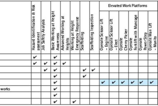 This matrix should include a list of roles and/ or staff on one axis, and a list of competencies/training/ knowledge required on the other axis. An example of a competency matrix is set out here.