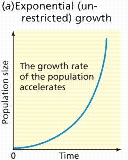 density independent limiting factors limits the size of a population regardless of the number of organisms in an area ex : climate O. Exponential growth population doubles 1.