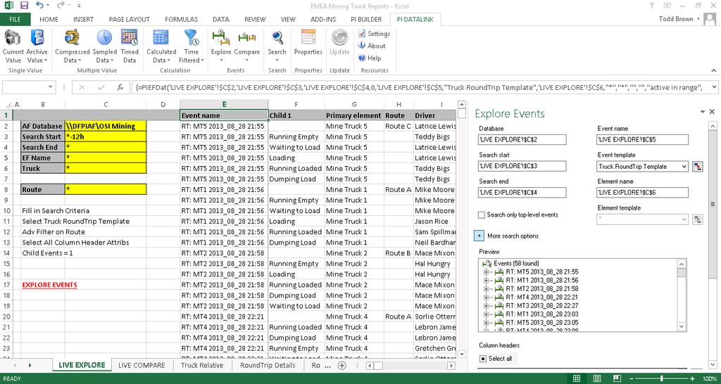 PI DataLink [NEXT VERSION]: Events in Excel Preview of next PI DataLink release showing