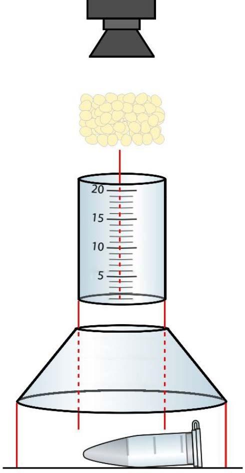 Figure 15 Schematic of the setup for the mouse fat attenuation experiment. An Eppendorf tube containing 18 F-FDG is placed on the floor of the IVIS 200.
