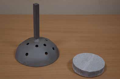 Tool is made from 3 mm gauge steel by stamping. The shape: semi-sphere. The external dimensions: diameter 123 mm, height 49 mm.