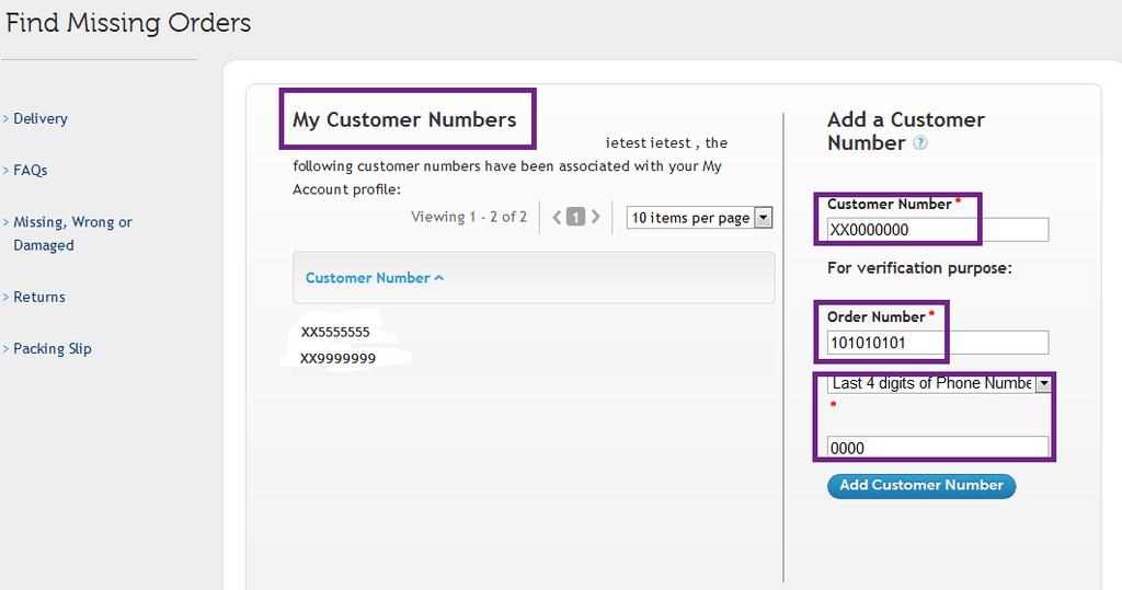 7.4. Usage of Find Missing Orders functionality / Add Customer Number Sign in to your account. Click on the lower left corner link called Finding Missing Orders.