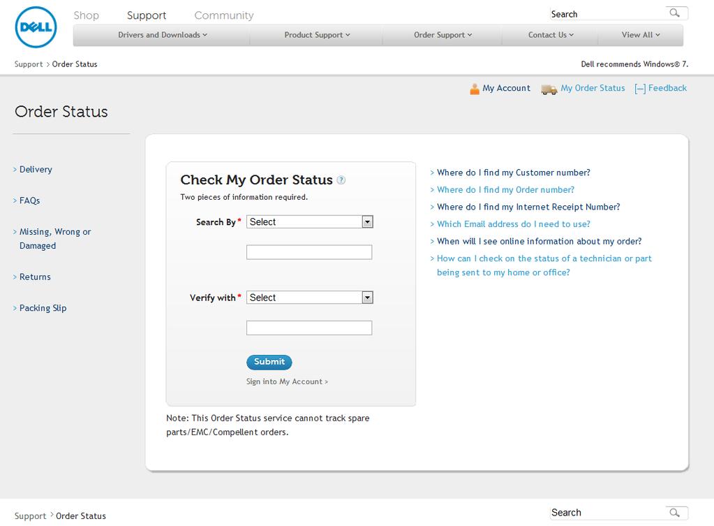 2. Order status home page 5 E - Support