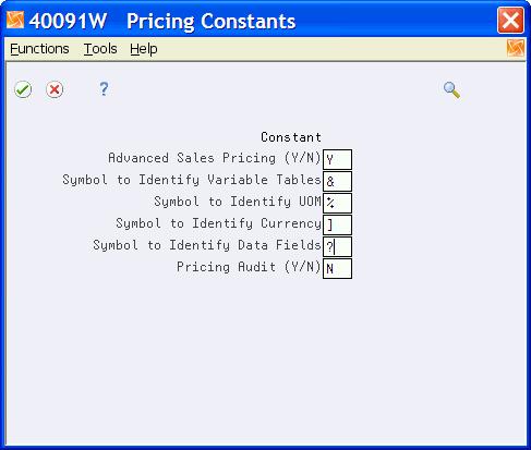 Setting Up System Controls to Protect Driver Fields 1. Review the default information for pricing constants. 2. Enter a yes in the Advanced Sales Pricing field. 3.