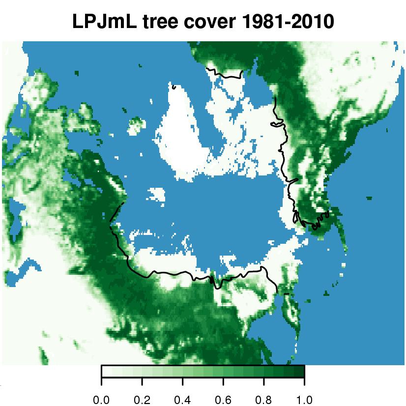 REFERENCES 10 Figure S7. Simulated tree cover in the high latitudes. Black line denotes tree line according to Brown et al. (1998). References Brown, J., Ferrians Jr., O.J., Heginbottom, J.A.