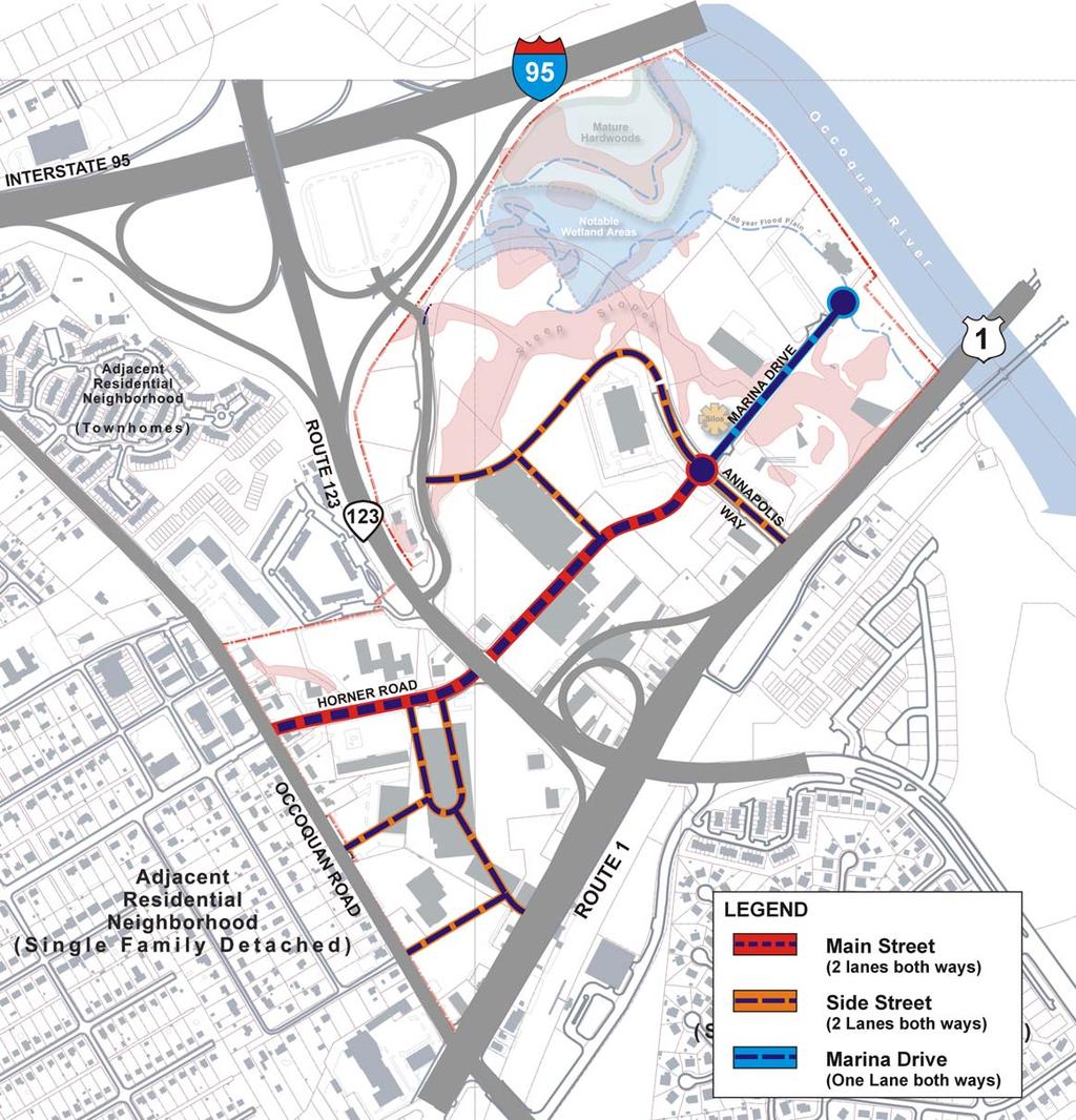 Street Network Extend Horner Road to Marina Drive Reconfigure Marina Drive into a public street Realign Annapolis Wa