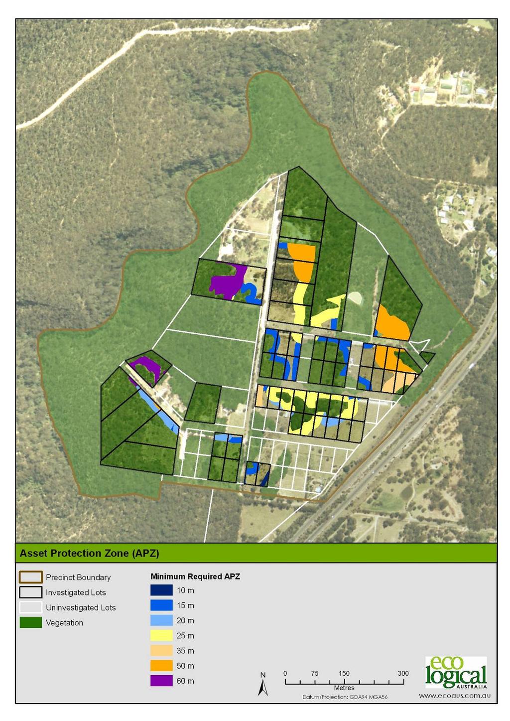 Figure 4: Summary of Asset Protection Zones for Bushfire Threat This map cannot be relied on for determining APZ requirements