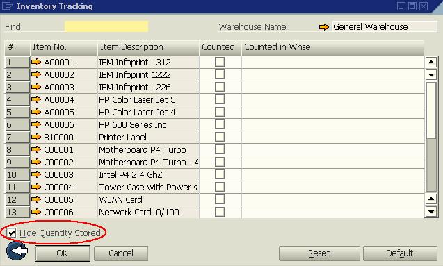 You can use the Initial Quantities, Inventory Tracking and Inventory Posting function to prepare lists for counting. You can print the count lists from the Inventory Tracking window.