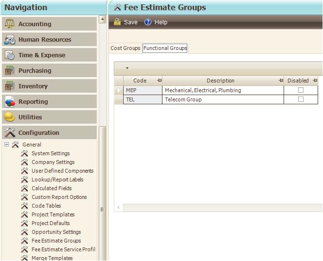 Fee Estimates The next configuration step is to create Functional and optional Cost Groups Functional Groups can be viewed as separate