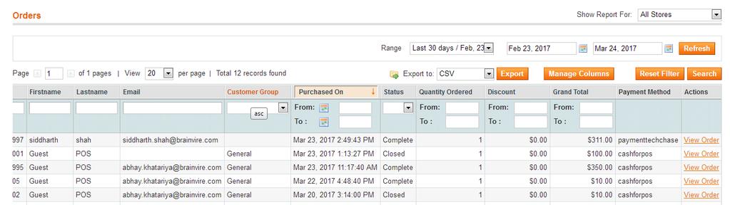View Po :- purchase order details o Order :- Order reports contain list of all types of order transaction occurred in