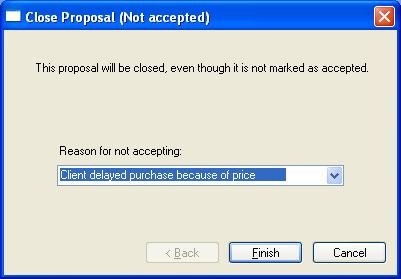 Proposals Select an optional Reason for not accepting since the proposal was rejected.