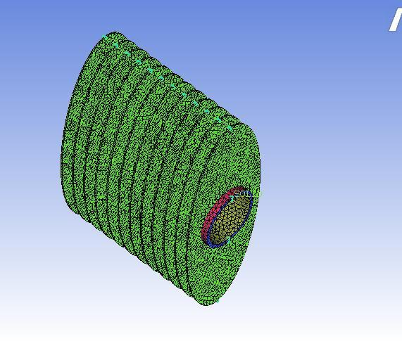 Fig. 5 Meshing of Solid domain Fig. 6 Prism Mesh - Fluid domain in ICEM-CFD Fig. 7 Boundary conditions definition in CFX - pre Fig.