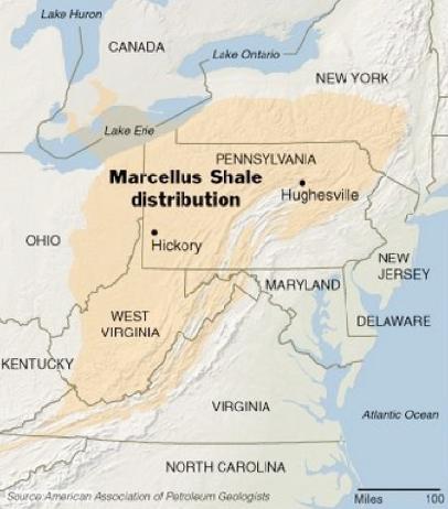 Marcellus Shale formation The use of hydraulic fracturing to obtain natural gas trapped in